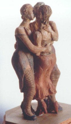 Las tres grelas ,terracota coloreada, alt. 21 cm., 1999