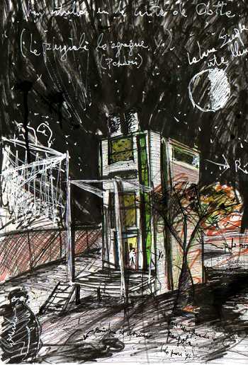 Casa en el ro- 1999 - Tinta y lpiz sobre papel- 35cmx50cm