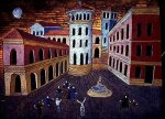Piazza and fountain - Oil on lino, Ao 2002